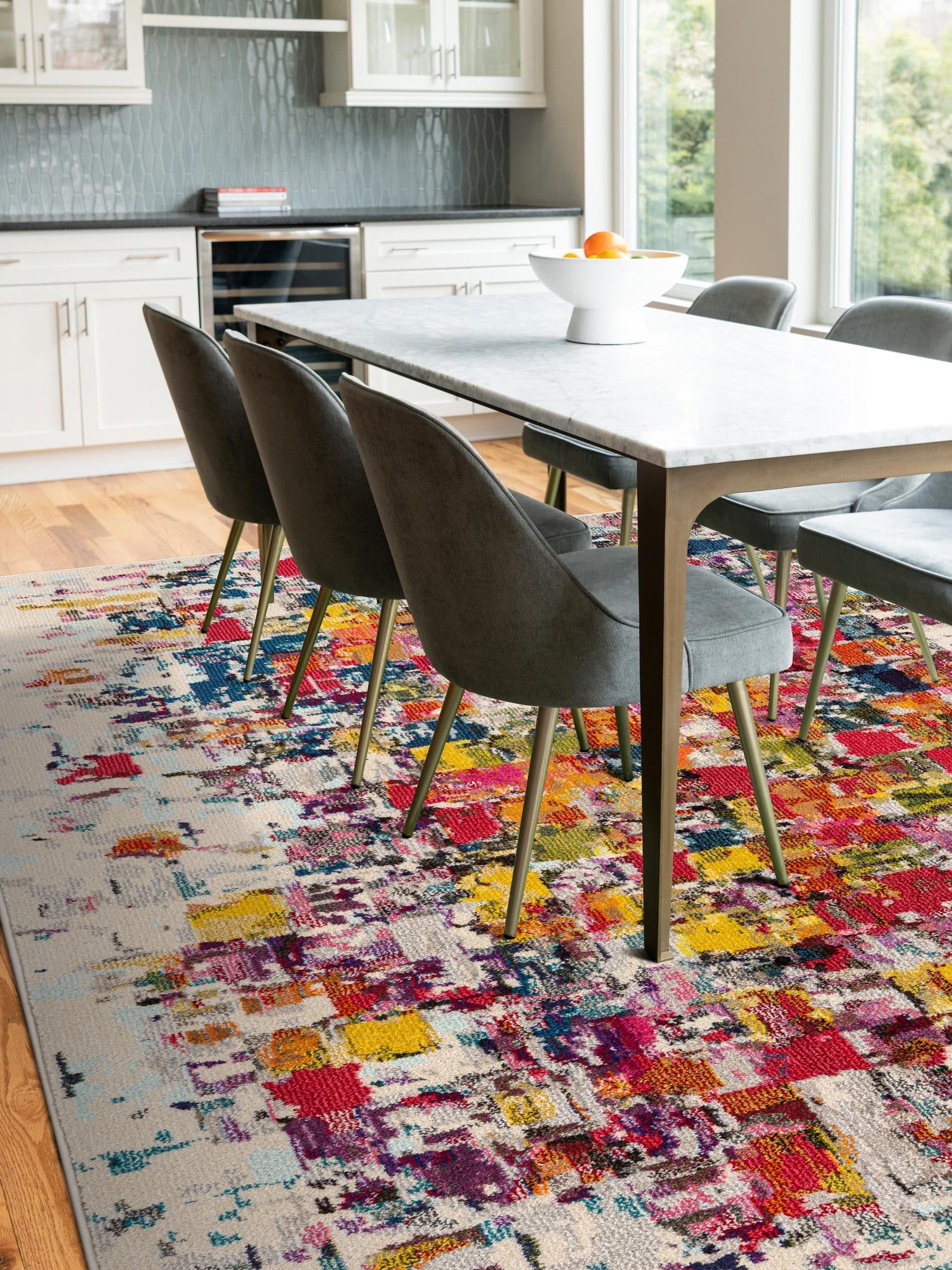 Multicolor 5' 1 x 8' Estrella Rectangle Area Rug 100% Polypropylene Non-Shedding Stain Resistant Carpet Colorful Modern Abstract Design Easy Clean for Home Decor for Sale at Rug Engine