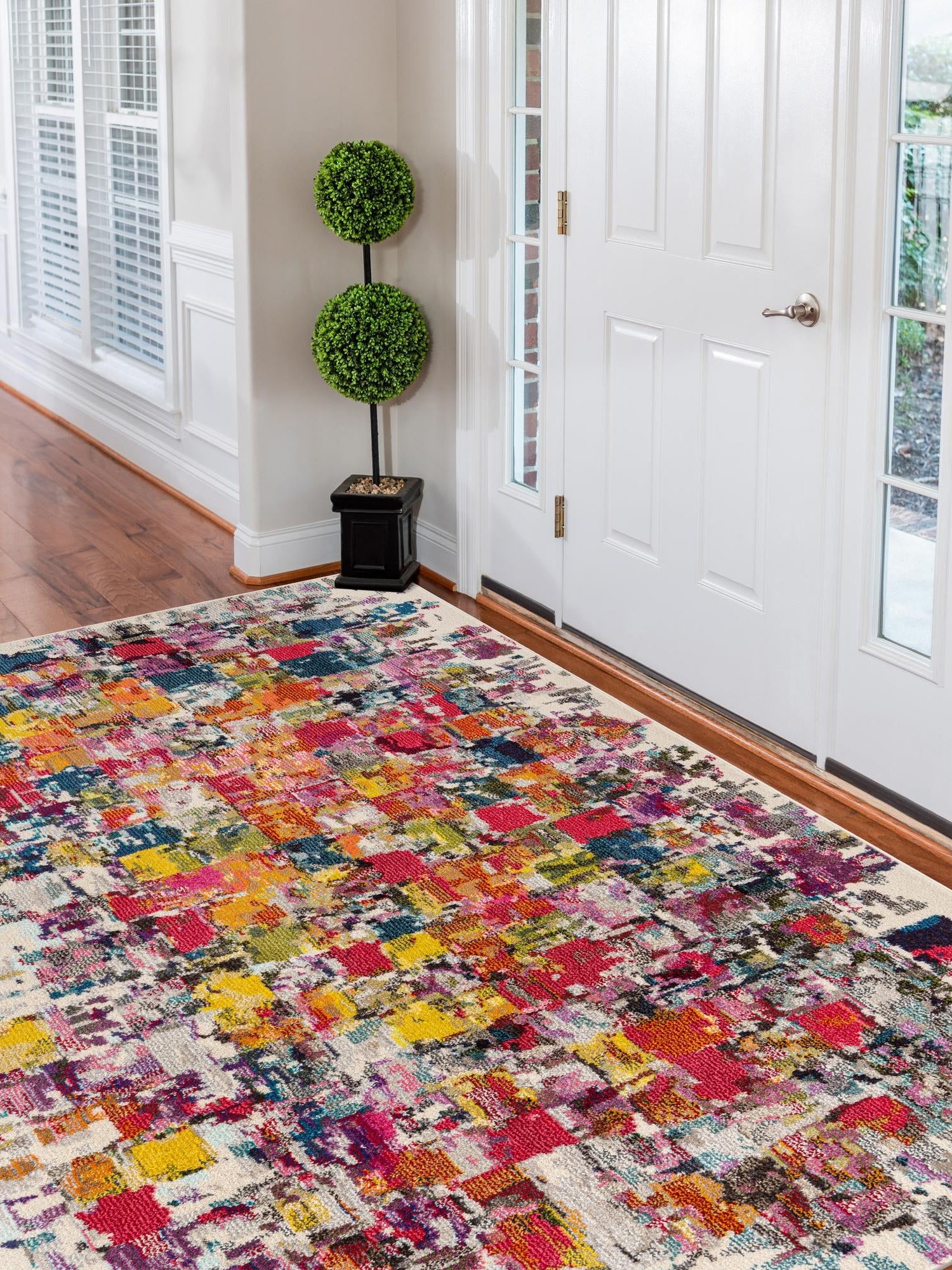 Multicolor 5' 1 x 8' Estrella Rectangle Area Rug 100% Polypropylene Non-Shedding Stain Resistant Carpet Colorful Modern Abstract Design Easy Clean for Home Decor for Sale at Rug Engine