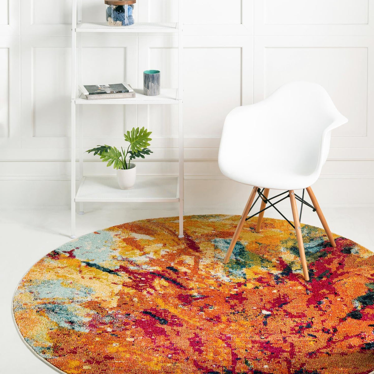 Multicolor 8' x 8' Estrella Round Area Rug 100% Polypropylene Non-Shed ...