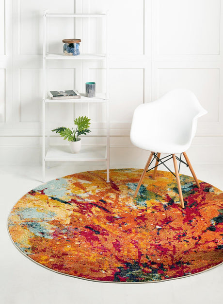 Multicolor 8' x 8' Estrella Round Area Rug 100% Polypropylene Non-Shedding Stain Resistant Carpet Colorful Modern Abstract Design Easy Clean for Home Decor for Sale at Rug Engine