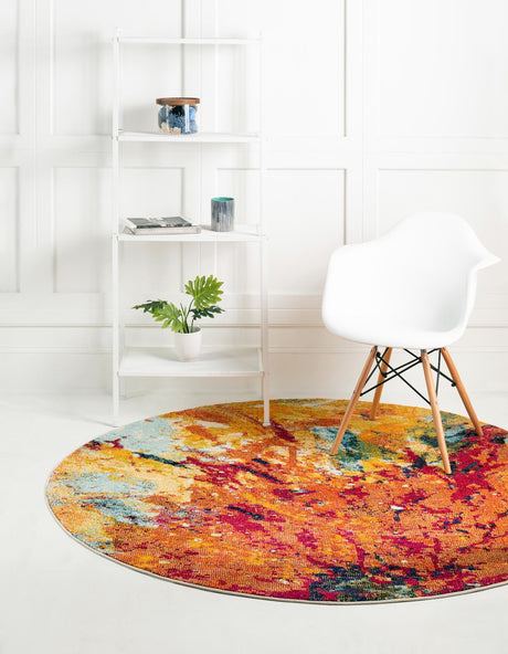 Multicolor 8' x 8' Estrella Round Area Rug 100% Polypropylene Non-Shedding Stain Resistant Carpet Colorful Modern Abstract Design Easy Clean for Home Decor for Sale at Rug Engine