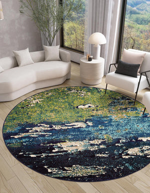 Navy Blue 6' 1 x 6' 1 Estrella Round Area Rug 100% Polypropylene Non-Shedding Stain Resistant Carpet Colorful Modern Abstract Design Easy Clean for Home Decor for Sale at Rug Engine