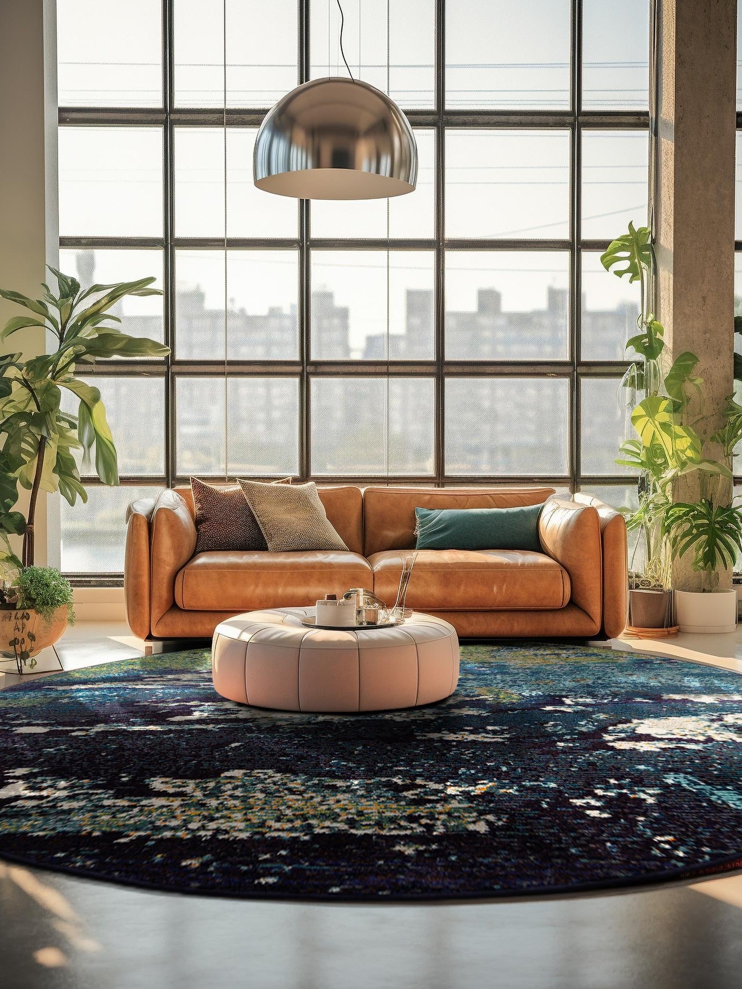 Navy Blue 8' x 8' Estrella Round Area Rug 100% Polypropylene Non-Shedding Stain Resistant Carpet Colorful Modern Abstract Design Easy Clean for Home Decor for Sale at Rug Engine