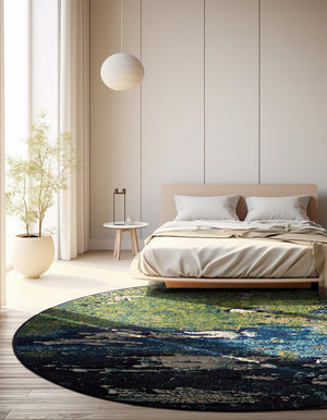Navy Blue 6' 1 x 6' 1 Estrella Round Area Rug 100% Polypropylene Non-Shedding Stain Resistant Carpet Colorful Modern Abstract Design Easy Clean for Home Decor for Sale at Rug Engine