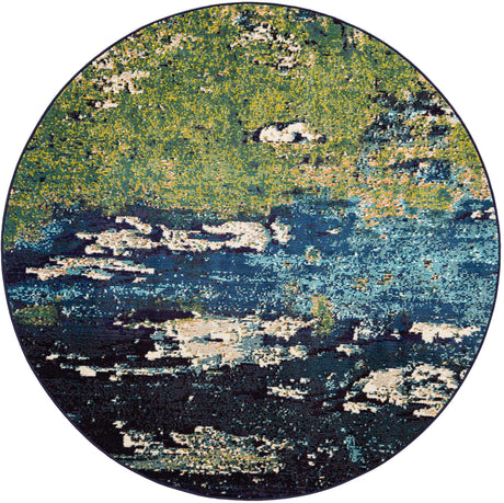 Navy Blue 6' 1 x 6' 1 Estrella Round Area Rug 100% Polypropylene Non-Shedding Stain Resistant Carpet Colorful Modern Abstract Design Easy Clean for Home Decor for Sale at Rug Engine