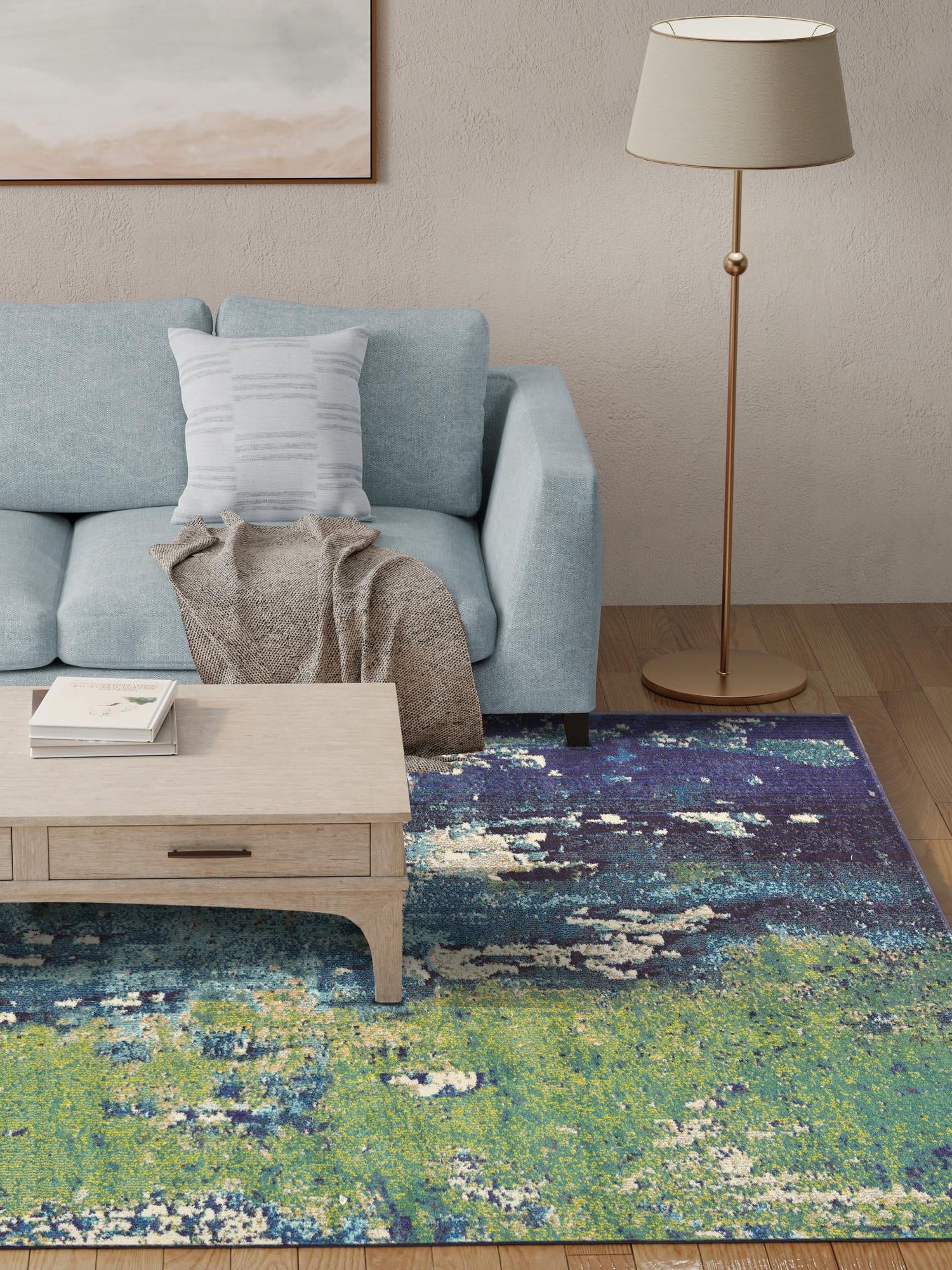 Navy Blue 7' 1 x 10' Estrella Rectangle Area Rug 100% Polypropylene Non-Shedding Stain Resistant Carpet Colorful Modern Abstract Design Easy Clean for Home Decor for Sale at Rug Engine