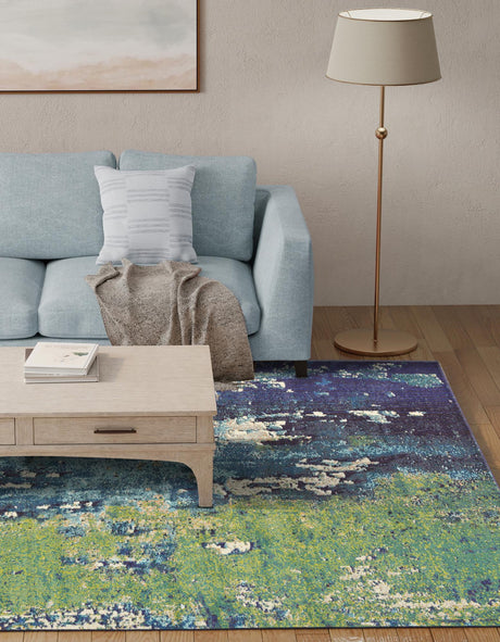 Navy Blue 7' 1 x 10' Estrella Rectangle Area Rug 100% Polypropylene Non-Shedding Stain Resistant Carpet Colorful Modern Abstract Design Easy Clean for Home Decor for Sale at Rug Engine