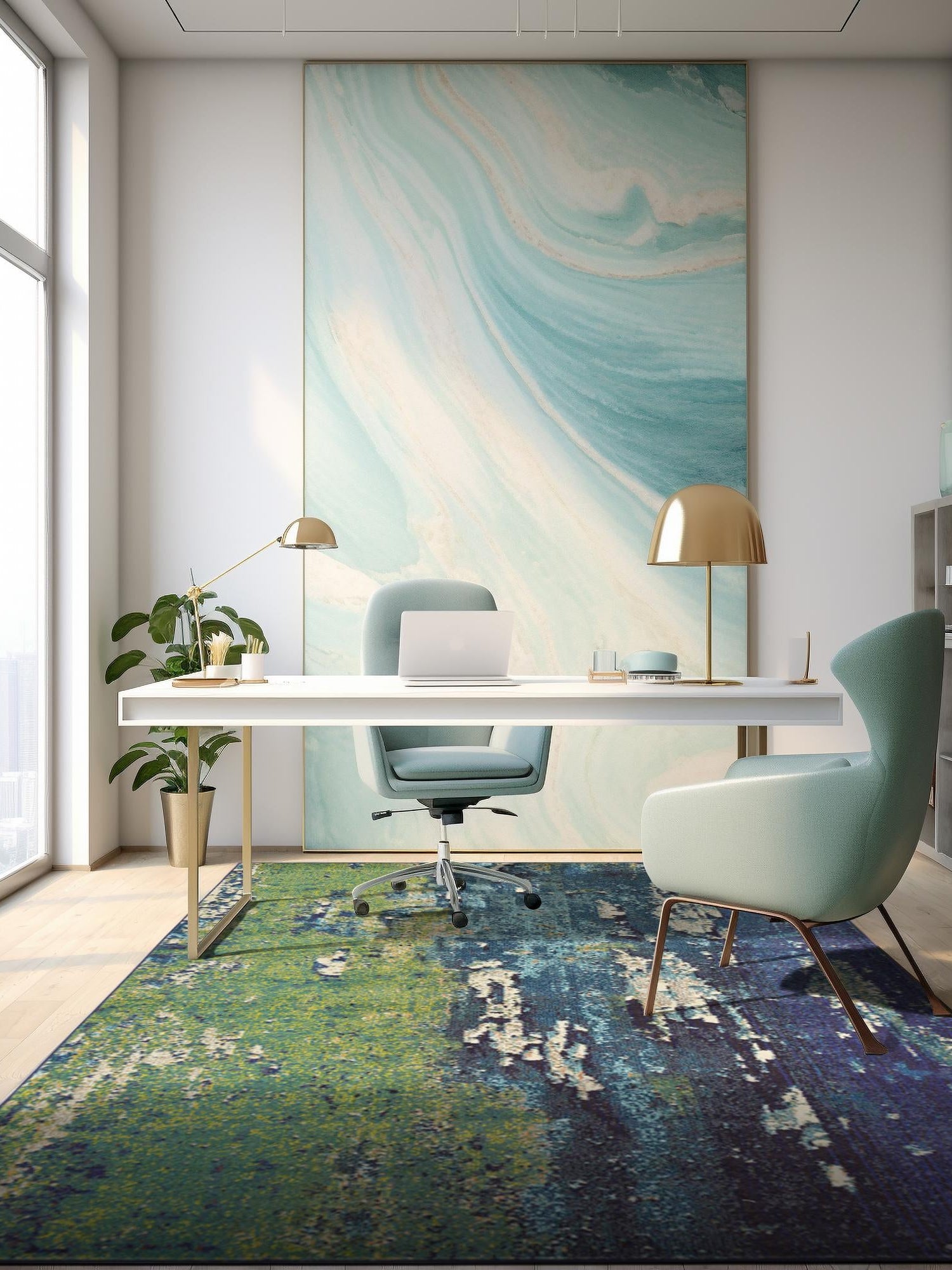 Navy Blue 5' 1 x 8' Estrella Rectangle Area Rug 100% Polypropylene Non-Shedding Stain Resistant Carpet Colorful Modern Abstract Design Easy Clean for Home Decor for Sale at Rug Engine