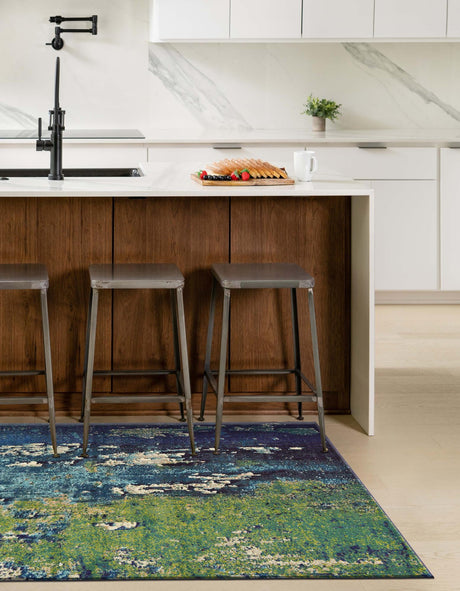 Navy Blue 5' 1 x 8' Estrella Rectangle Area Rug 100% Polypropylene Non-Shedding Stain Resistant Carpet Colorful Modern Abstract Design Easy Clean for Home Decor for Sale at Rug Engine