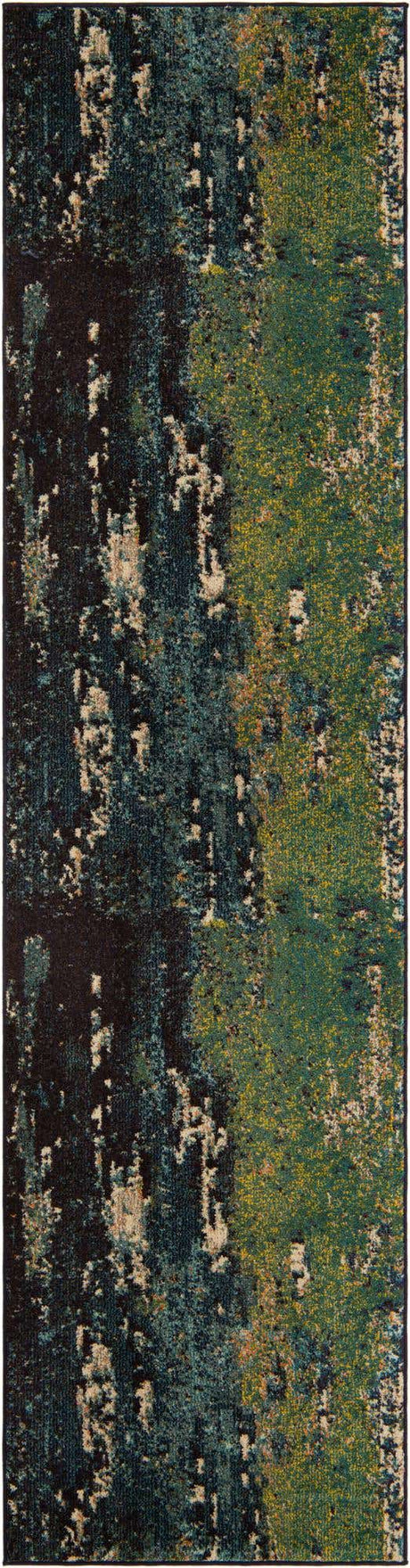 Navy Blue 2' 7 x 10' Estrella Runner Area Rug 100% Polypropylene Non-Shedding Stain Resistant Carpet Colorful Modern Abstract Design Easy Clean for Home Decor for Sale at Rug Engine