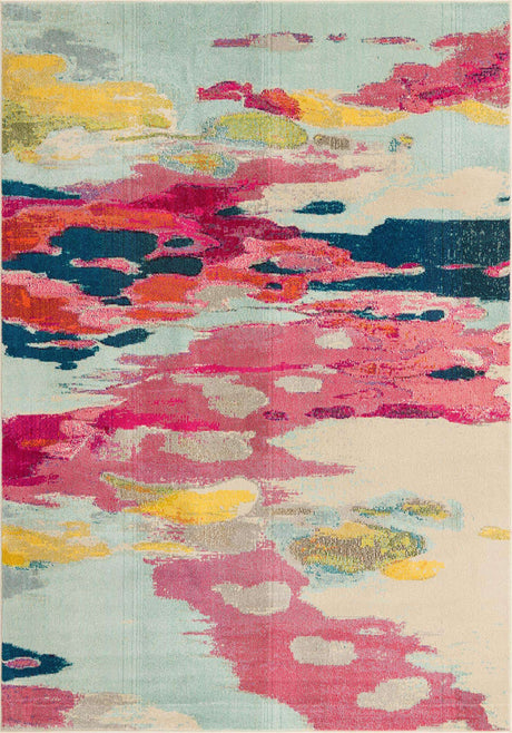 Pink 7' x 10' Estrella Rectangle Area Rug 100% Polypropylene Non-Shedding Stain Resistant Carpet Colorful Modern Abstract Design Easy Clean for Home Decor for Sale at Rug Engine