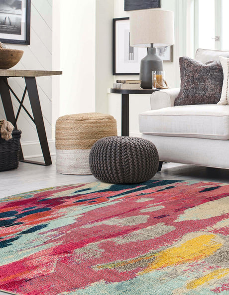 Pink 3' 3 x 3' 3 Estrella Round Area Rug 100% Polypropylene Non-Shedding Stain Resistant Carpet Colorful Modern Abstract Design Easy Clean for Home Decor for Sale at Rug Engine