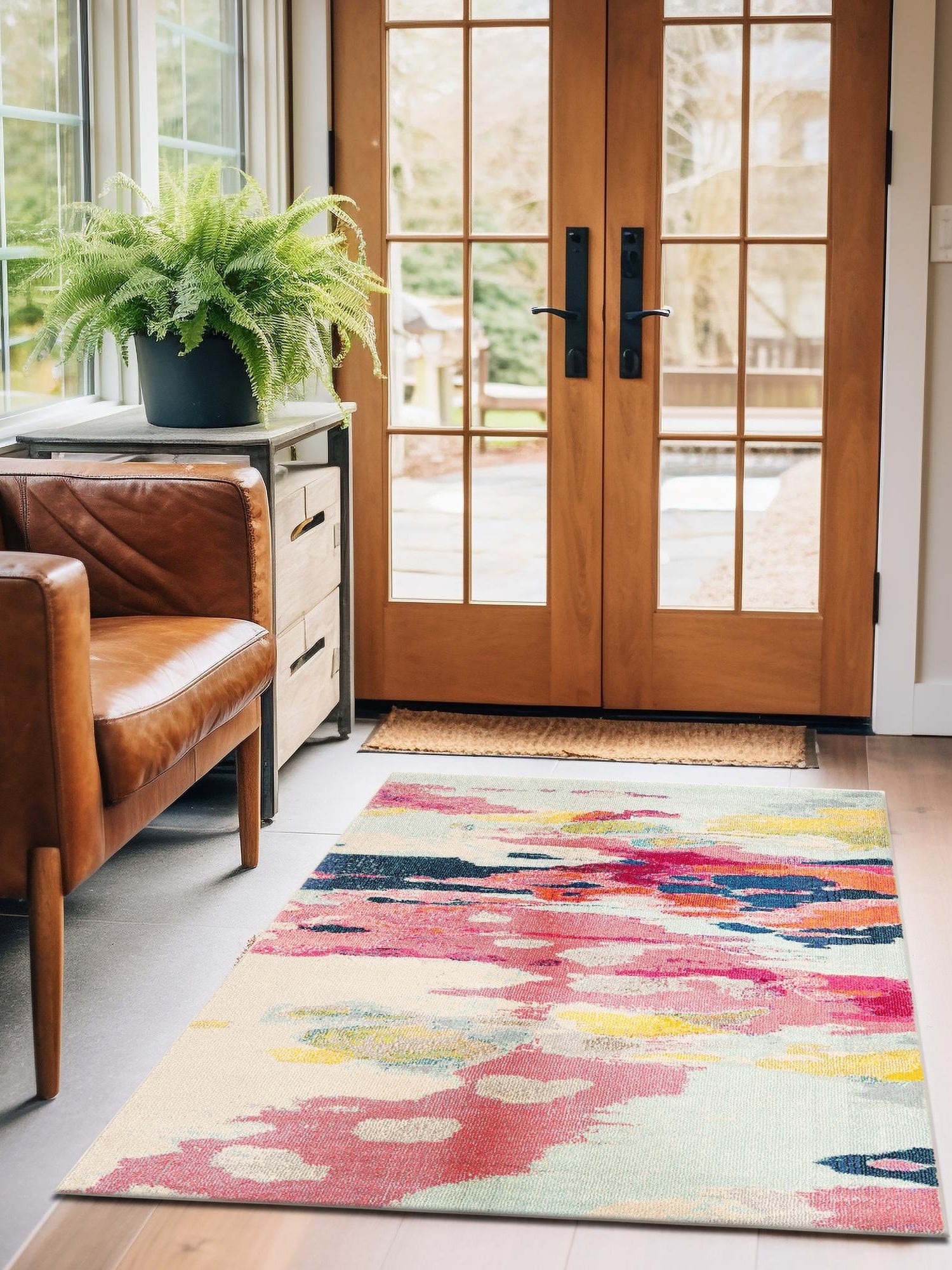 Pink 2' x 3' 1 Estrella Rectangle Area Rug 100% Polypropylene Non-Shedding Stain Resistant Carpet Colorful Modern Abstract Design Easy Clean for Home Decor for Sale at Rug Engine