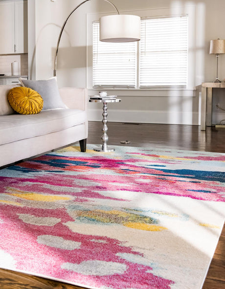 Pink 10' x 13' 1 Estrella Rectangle Area Rug 100% Polypropylene Non-Shedding Stain Resistant Carpet Colorful Modern Abstract Design Easy Clean for Home Decor for Sale at Rug Engine