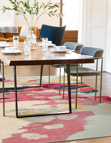 Pink 8' x 11' Estrella Rectangle Area Rug 100% Polypropylene Non-Shedding Stain Resistant Carpet Colorful Modern Abstract Design Easy Clean for Home Decor for Sale at Rug Engine