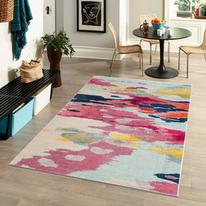 Pink 3' 3 x 5' 3 Estrella Rectangle Area Rug 100% Polypropylene Non-Shedding Stain Resistant Carpet Colorful Modern Abstract Design Easy Clean for Home Decor for Sale at Rug Engine