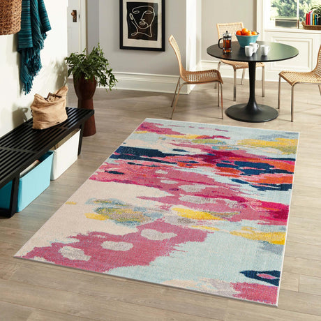 Pink 3' 3 x 5' 3 Estrella Rectangle Area Rug 100% Polypropylene Non-Shedding Stain Resistant Carpet Colorful Modern Abstract Design Easy Clean for Home Decor for Sale at Rug Engine