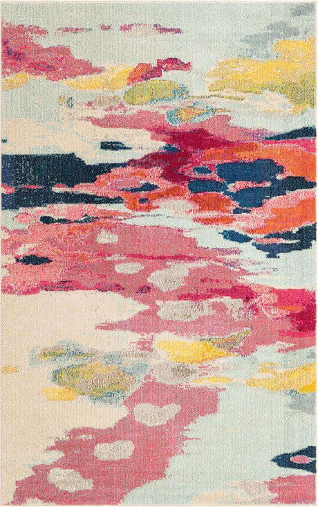 Pink 5' 1 x 8' Estrella Rectangle Area Rug 100% Polypropylene Non-Shedding Stain Resistant Carpet Colorful Modern Abstract Design Easy Clean for Home Decor for Sale at Rug Engine