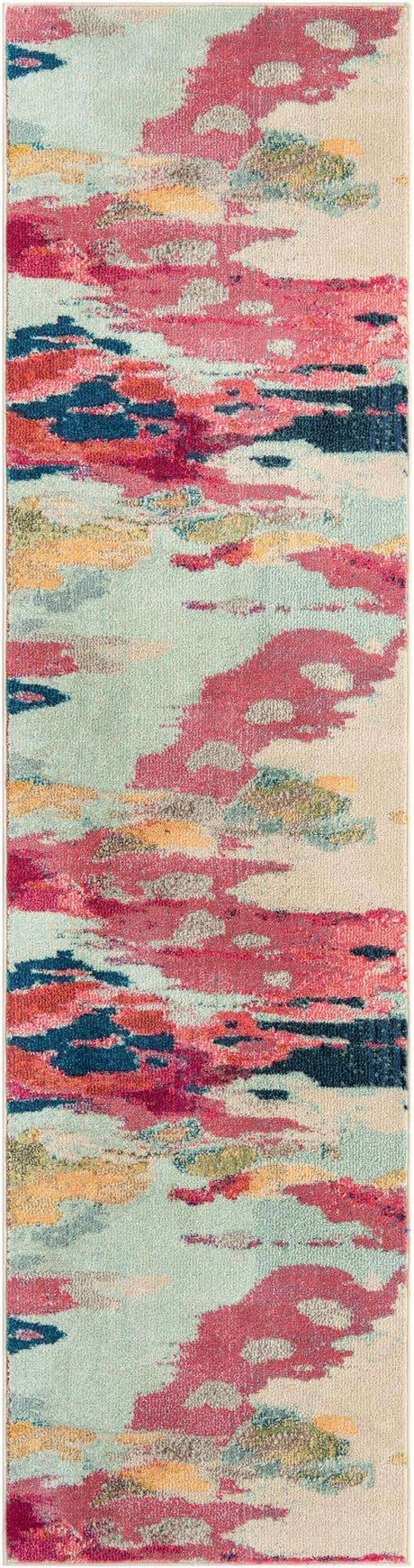 Pink 2' 7 x 10' Estrella Runner Area Rug 100% Polypropylene Non-Shedding Stain Resistant Carpet Colorful Modern Abstract Design Easy Clean for Home Decor for Sale at Rug Engine