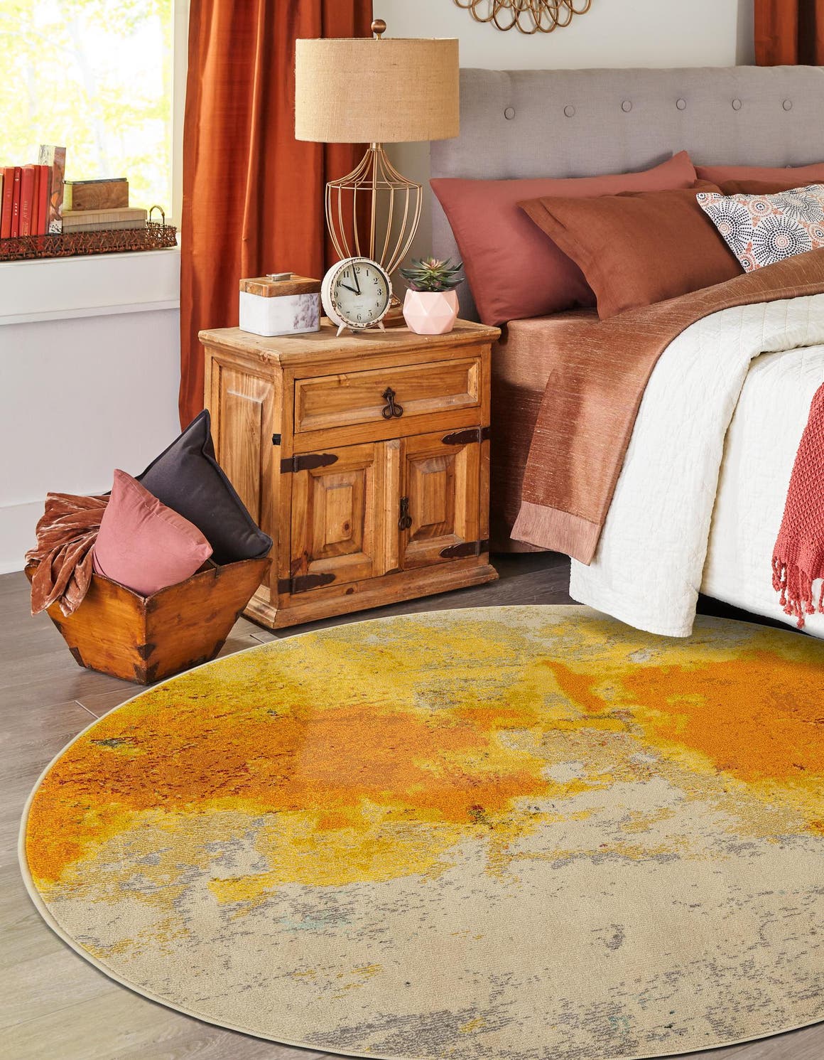 Yellow 6' 1 x 6' 1 Estrella Round Area Rug 100% Polypropylene Non-Shedding Stain Resistant Carpet Colorful Modern Abstract Design Easy Clean for Home Decor for Sale at Rug Engine