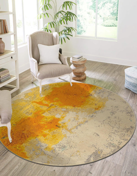 Yellow 6' 1 x 6' 1 Estrella Round Area Rug 100% Polypropylene Non-Shedding Stain Resistant Carpet Colorful Modern Abstract Design Easy Clean for Home Decor for Sale at Rug Engine