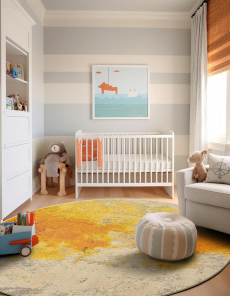 Yellow 6' 1 x 6' 1 Estrella Round Area Rug 100% Polypropylene Non-Shedding Stain Resistant Carpet Colorful Modern Abstract Design Easy Clean for Home Decor for Sale at Rug Engine