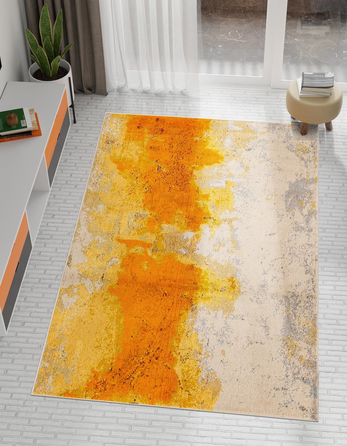 Yellow 7' 1 x 10' Estrella Rectangle Area Rug 100% Polypropylene Non-Shedding Stain Resistant Carpet Colorful Modern Abstract Design Easy Clean for Home Decor for Sale at Rug Engine