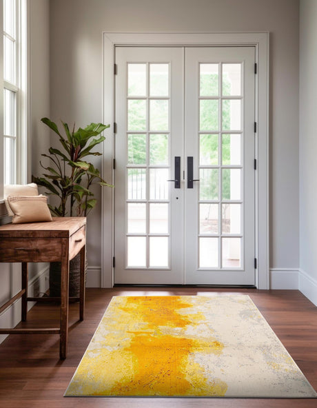 Yellow 7' 1 x 10' Estrella Rectangle Area Rug 100% Polypropylene Non-Shedding Stain Resistant Carpet Colorful Modern Abstract Design Easy Clean for Home Decor for Sale at Rug Engine