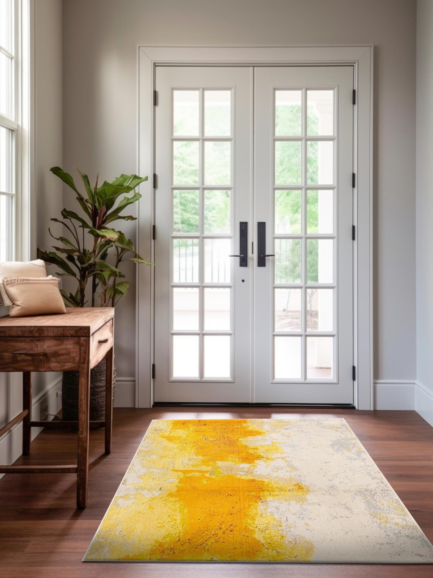 Yellow 5' 1 x 8' Estrella Rectangle Area Rug 100% Polypropylene Non-Shedding Stain Resistant Carpet Colorful Modern Abstract Design Easy Clean for Home Decor for Sale at Rug Engine