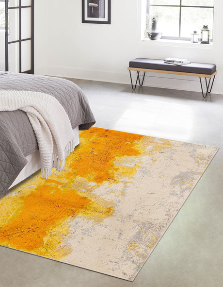 Yellow 7' 1 x 10' Estrella Rectangle Area Rug 100% Polypropylene Non-Shedding Stain Resistant Carpet Colorful Modern Abstract Design Easy Clean for Home Decor for Sale at Rug Engine