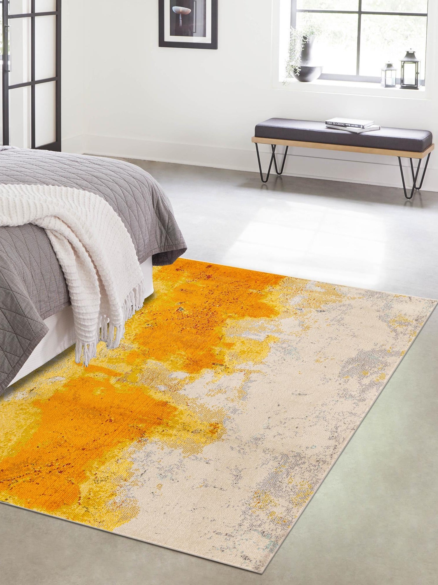 Yellow 5' 1 x 8' Estrella Rectangle Area Rug 100% Polypropylene Non-Shedding Stain Resistant Carpet Colorful Modern Abstract Design Easy Clean for Home Decor for Sale at Rug Engine