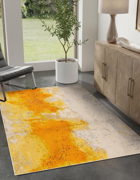 Yellow 7' 1 x 10' Estrella Rectangle Area Rug 100% Polypropylene Non-Shedding Stain Resistant Carpet Colorful Modern Abstract Design Easy Clean for Home Decor for Sale at Rug Engine