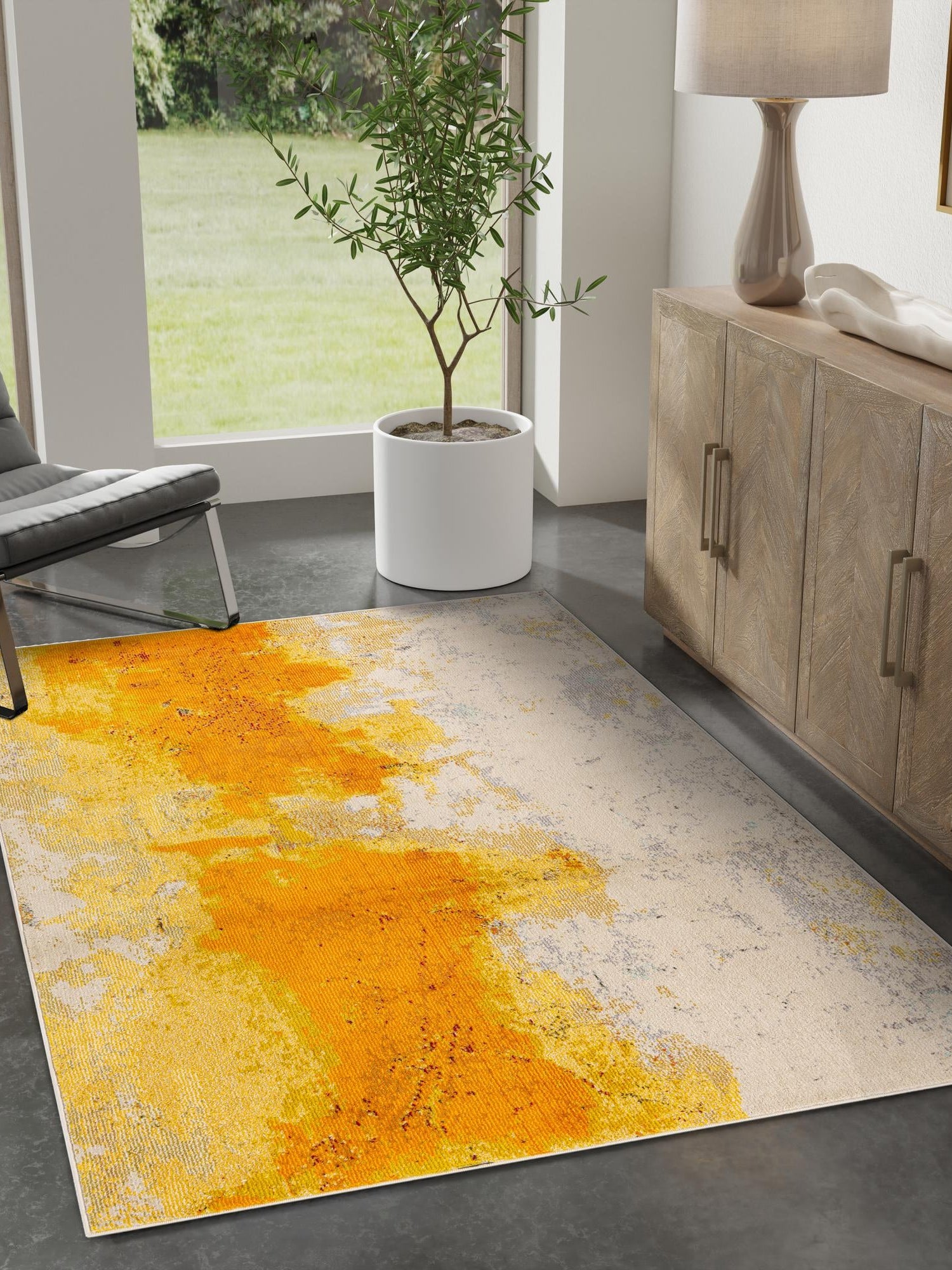 Yellow 5' 1 x 8' Estrella Rectangle Area Rug 100% Polypropylene Non-Shedding Stain Resistant Carpet Colorful Modern Abstract Design Easy Clean for Home Decor for Sale at Rug Engine