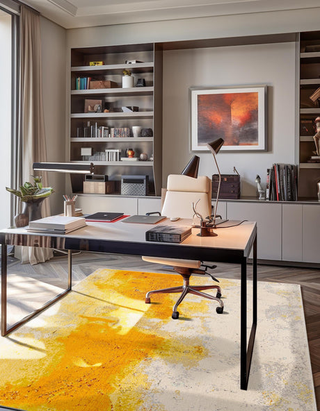 Yellow 7' 1 x 10' Estrella Rectangle Area Rug 100% Polypropylene Non-Shedding Stain Resistant Carpet Colorful Modern Abstract Design Easy Clean for Home Decor for Sale at Rug Engine