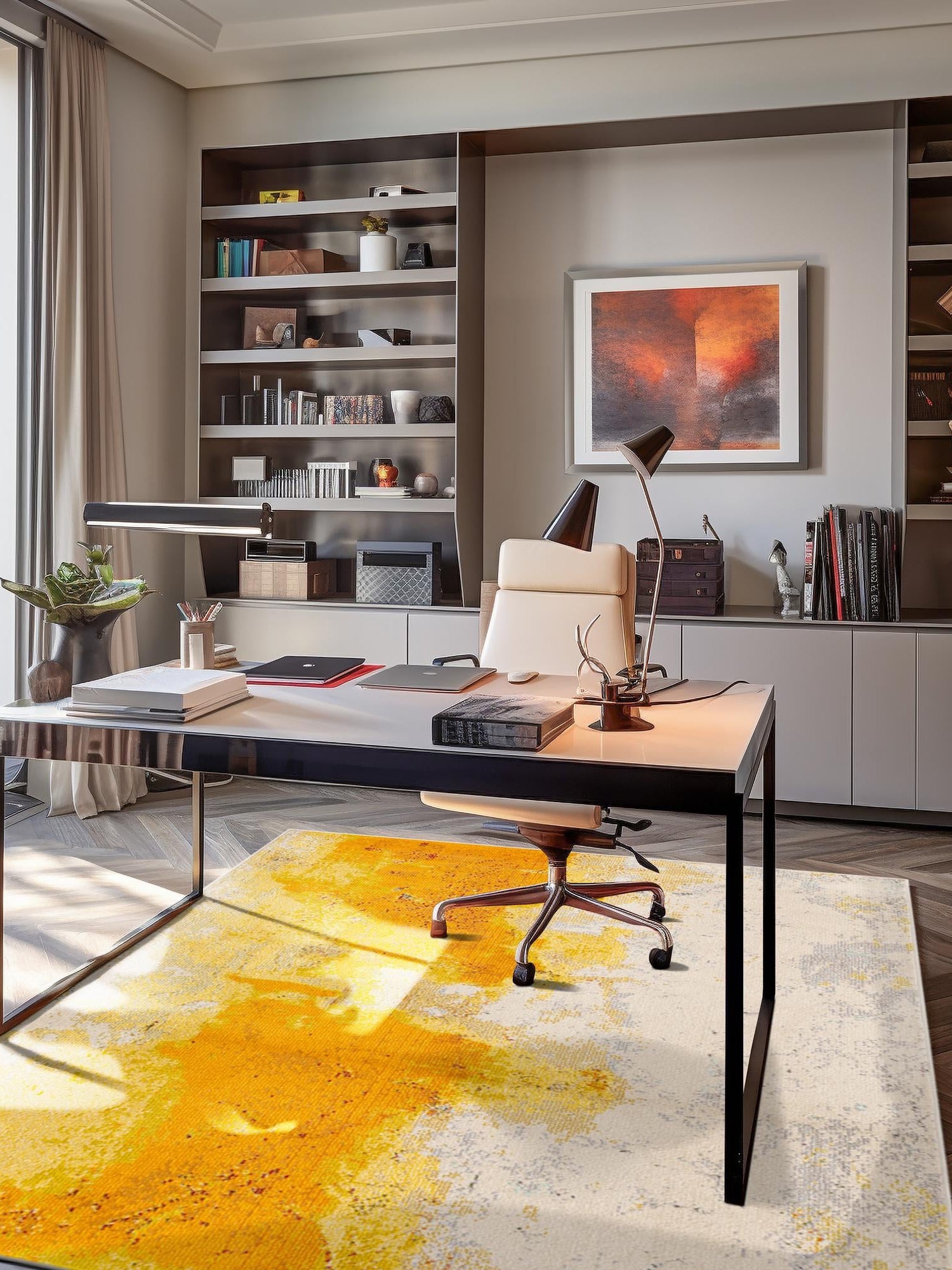 Yellow 5' 1 x 8' Estrella Rectangle Area Rug 100% Polypropylene Non-Shedding Stain Resistant Carpet Colorful Modern Abstract Design Easy Clean for Home Decor for Sale at Rug Engine