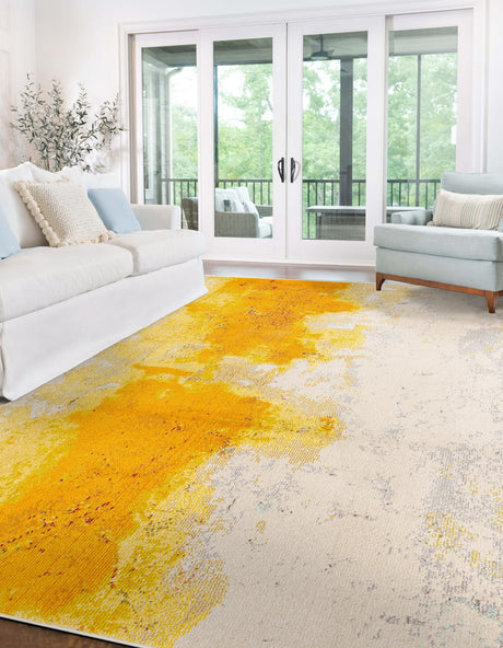 Yellow 7' 1 x 10' Estrella Rectangle Area Rug 100% Polypropylene Non-Shedding Stain Resistant Carpet Colorful Modern Abstract Design Easy Clean for Home Decor for Sale at Rug Engine