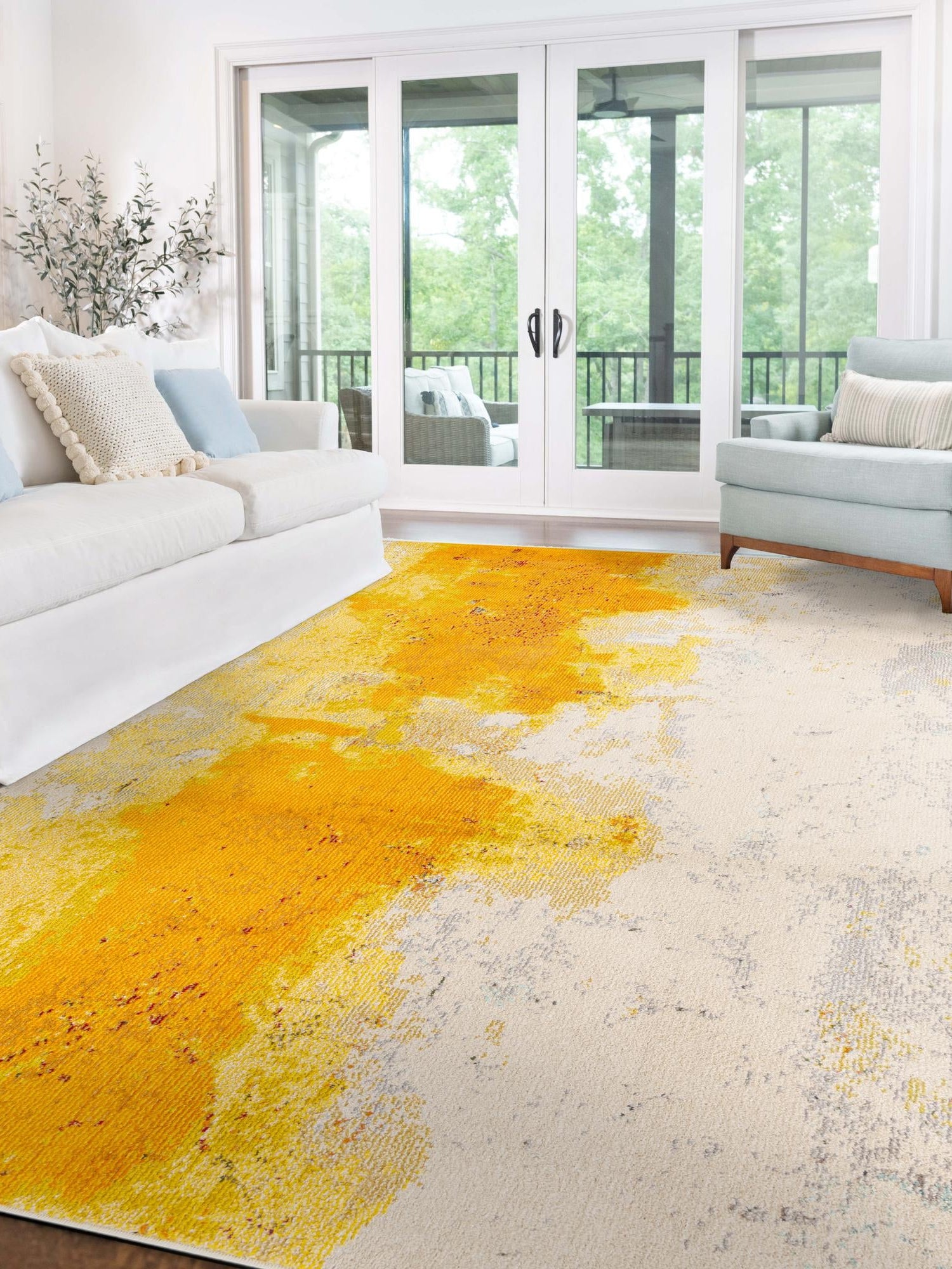 Yellow 5' 1 x 8' Estrella Rectangle Area Rug 100% Polypropylene Non-Shedding Stain Resistant Carpet Colorful Modern Abstract Design Easy Clean for Home Decor for Sale at Rug Engine