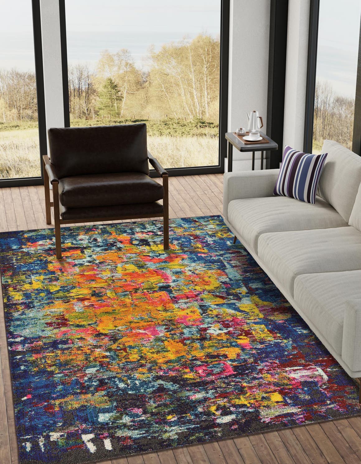 Multicolor 5' 1 x 8' Estrella Rectangle Area Rug 100% Polypropylene Non-Shedding Stain Resistant Carpet Colorful Modern Abstract Design Easy Clean for Home Decor for Sale at Rug Engine