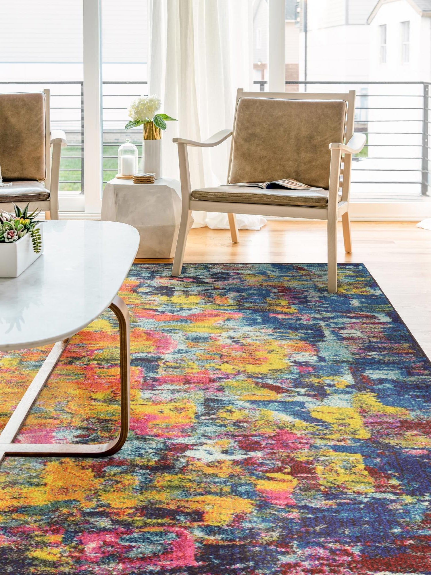 Multicolor 5' 1 x 8' Estrella Rectangle Area Rug 100% Polypropylene Non-Shedding Stain Resistant Carpet Colorful Modern Abstract Design Easy Clean for Home Decor for Sale at Rug Engine