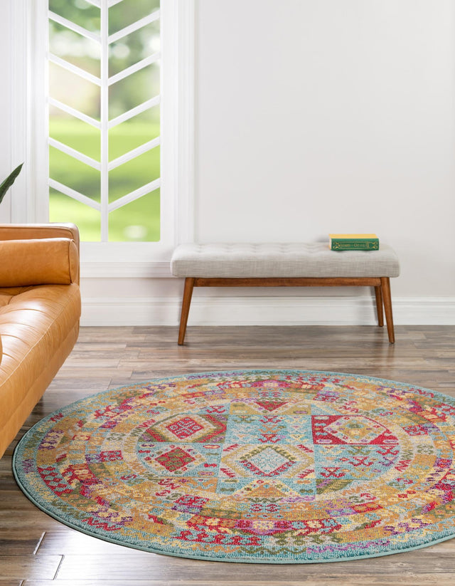 Light Blue 8' x 8' Sedona Round Area Rug