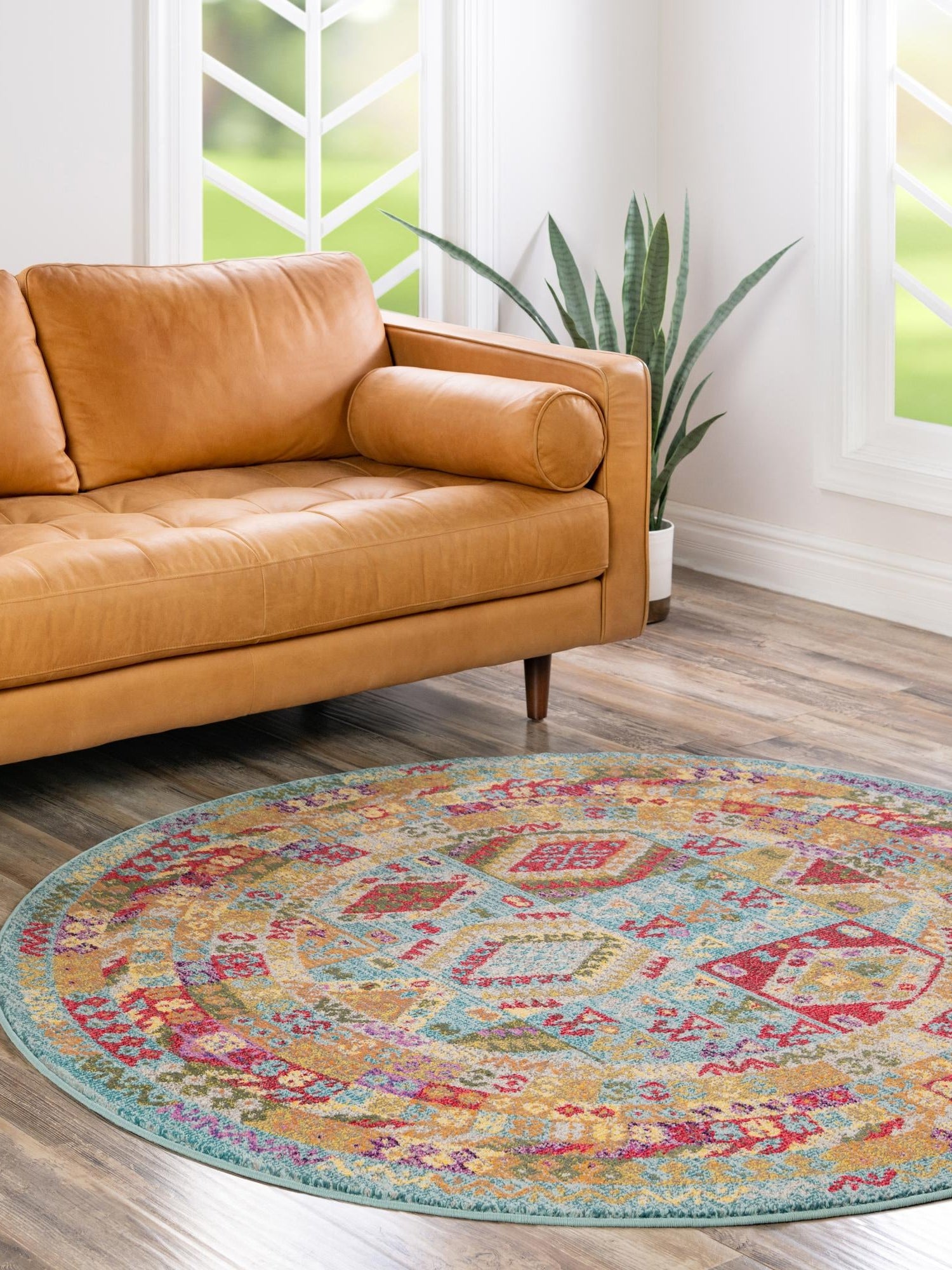 Light Blue 8' x 8' Sedona Round Area Rug