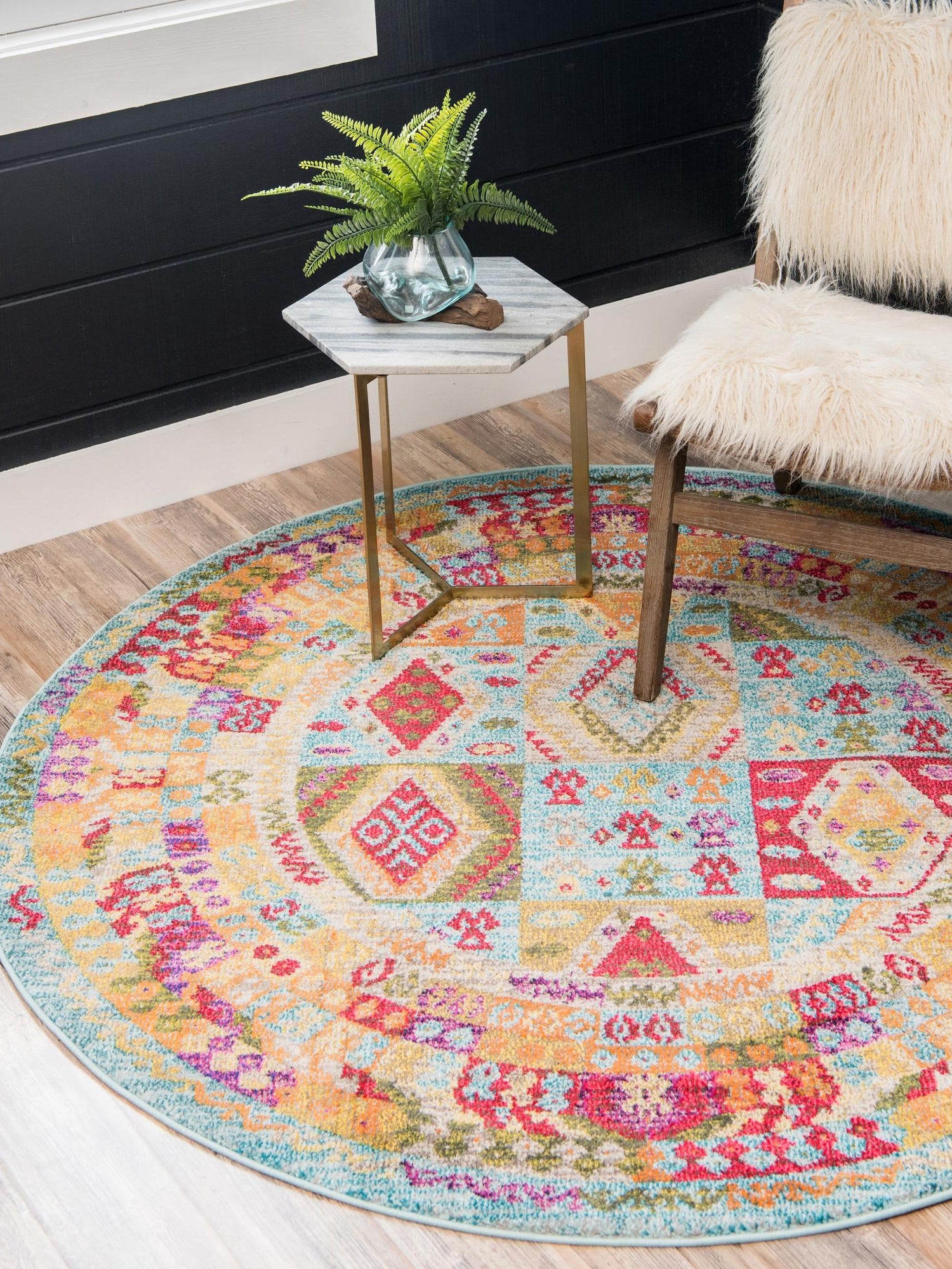 Light Blue 8' x 8' Sedona Round Area Rug