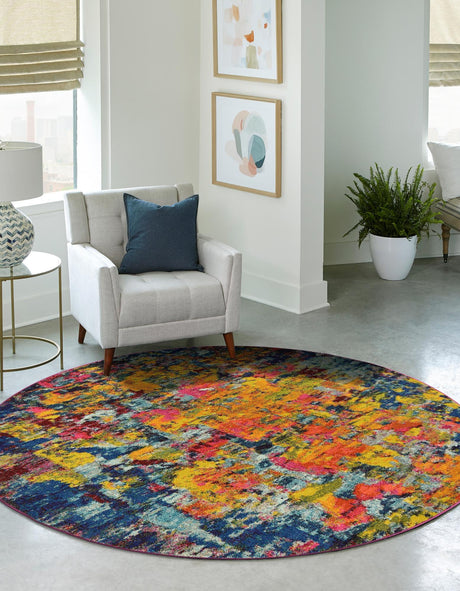 Multicolor 6' 1 x 6' 1 Estrella Round Area Rug 100% Polypropylene Non-Shedding Stain Resistant Carpet Colorful Modern Abstract Design Easy Clean for Home Decor for Sale at Rug Engine