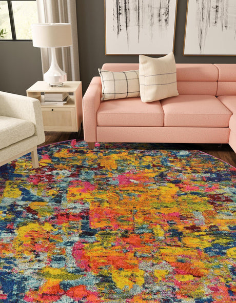 Multicolor 8' x 8' Estrella Round Area Rug 100% Polypropylene Non-Shedding Stain Resistant Carpet Colorful Modern Abstract Design Easy Clean for Home Decor for Sale at Rug Engine
