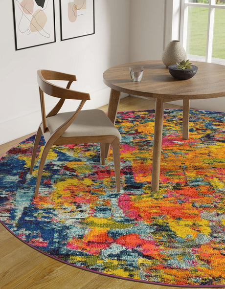 Multicolor 6' 1 x 6' 1 Estrella Round Area Rug 100% Polypropylene Non-Shedding Stain Resistant Carpet Colorful Modern Abstract Design Easy Clean for Home Decor for Sale at Rug Engine