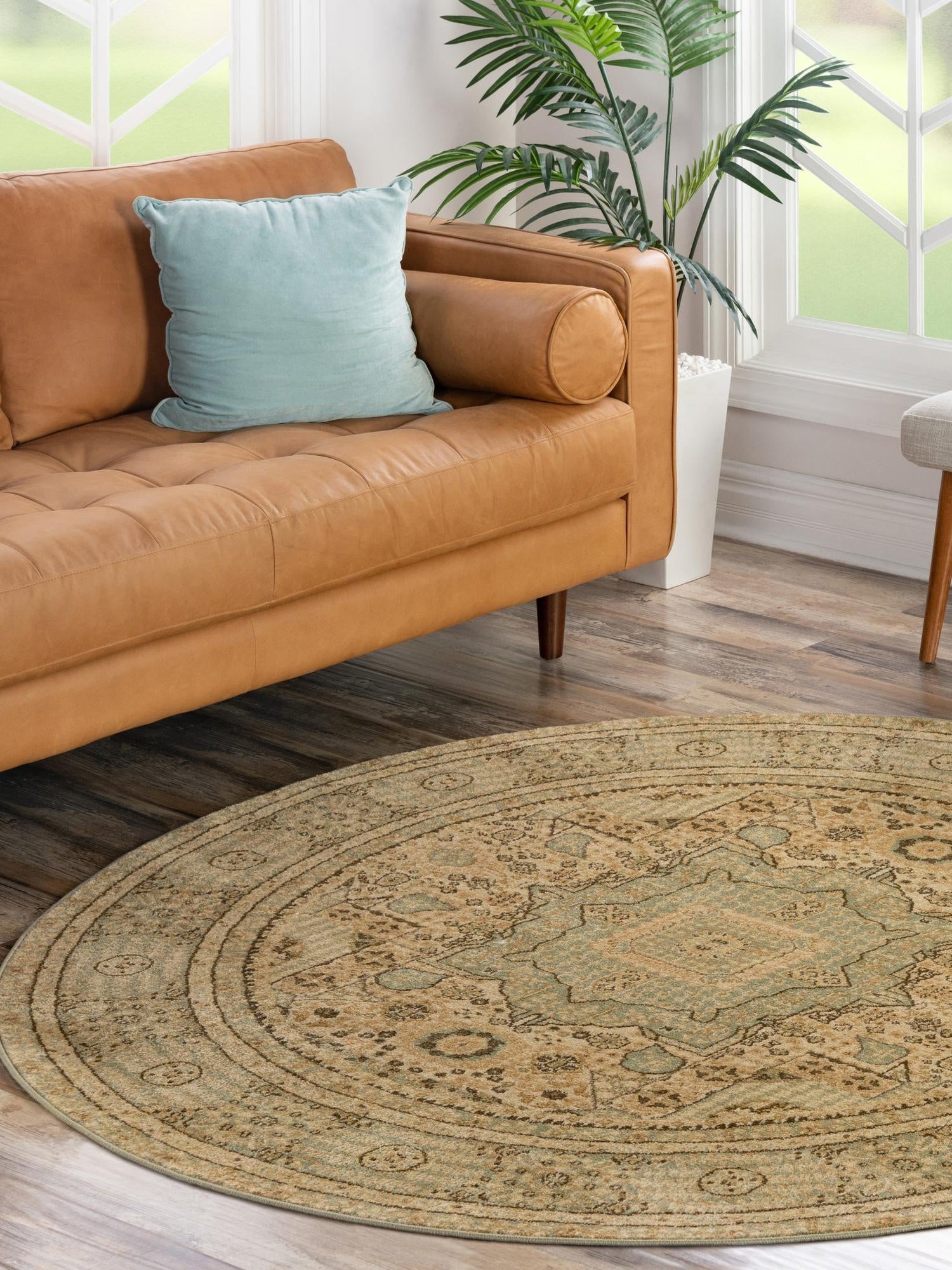 Light Green 6' 1 x 6' 1 Palace Round Area Rug