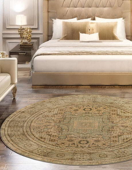 Light Green 6' 1 x 6' 1 Palace Round Area Rug Traditional Motif Design 100% Polypropylene Majestic Carpet for Elegant Interior Decorating for Sale at Rug Engine