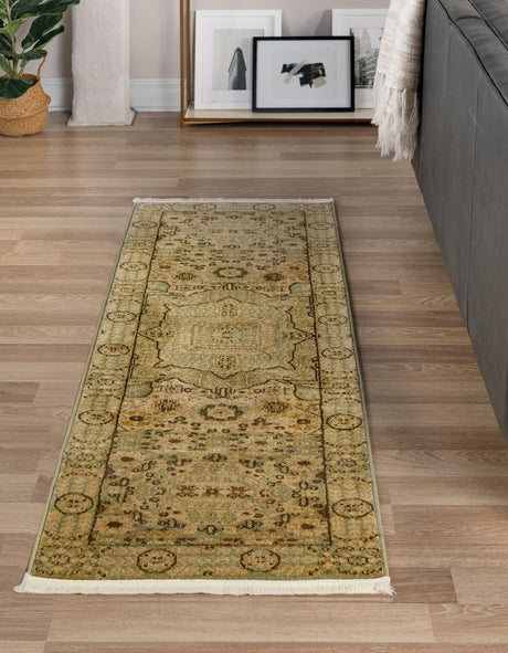 Light Green 2' x 6' 1 Palace Runner Area Rug Traditional Motif Design 100% Polypropylene Majestic Carpet for Elegant Interior Decorating for Sale at Rug Engine