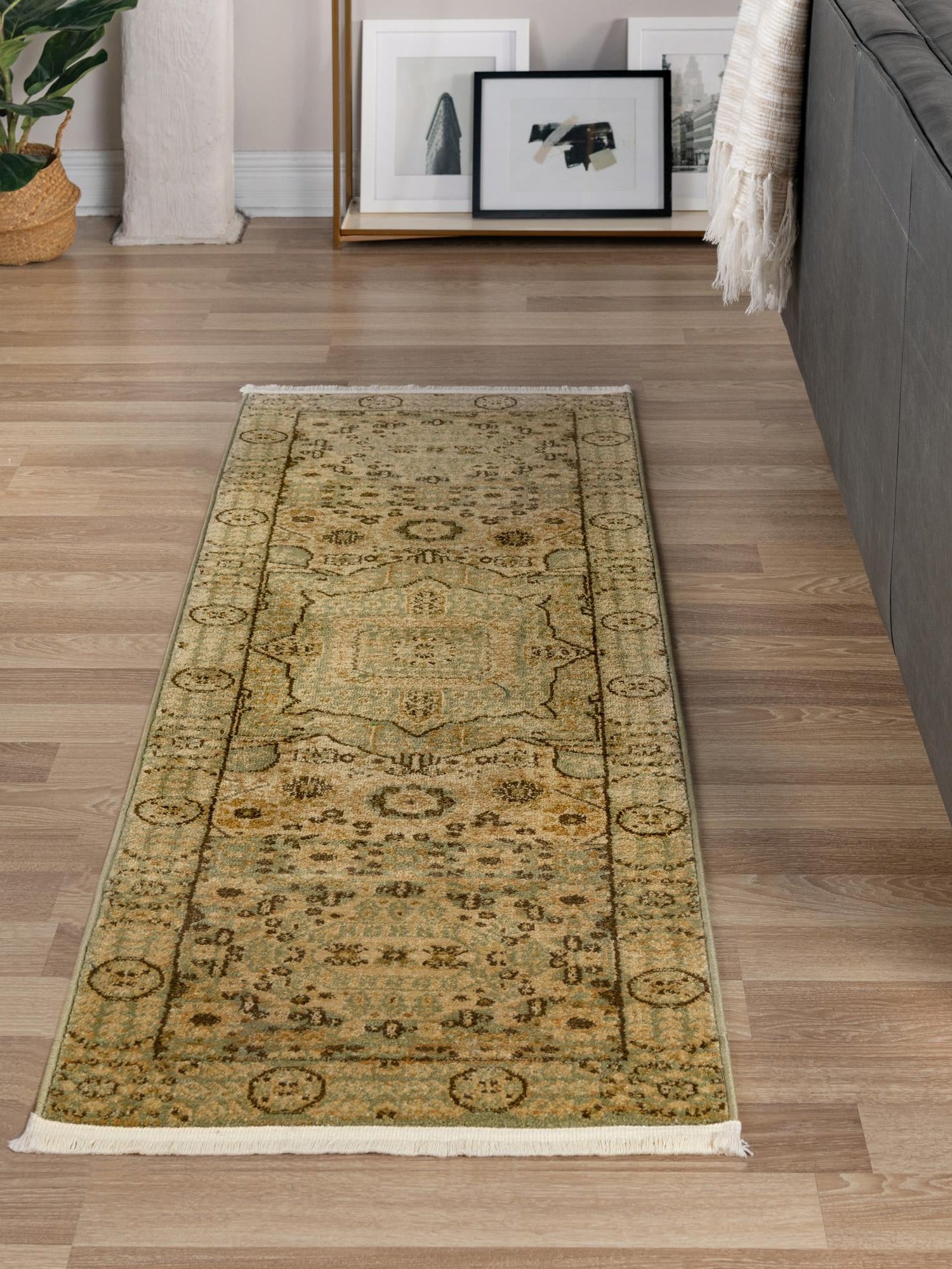 Light Green 2' 7 x 10' Palace Runner Area Rug