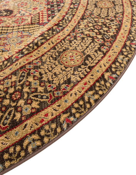 Brown 8' x 8' Palace Round Area Rug Traditional Motif Design 100% Polypropylene Majestic Carpet for Elegant Interior Decorating for Sale at Rug Engine